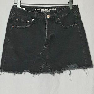 American Eagle Black Mini Denim Distressed Jean Skirt Size 4